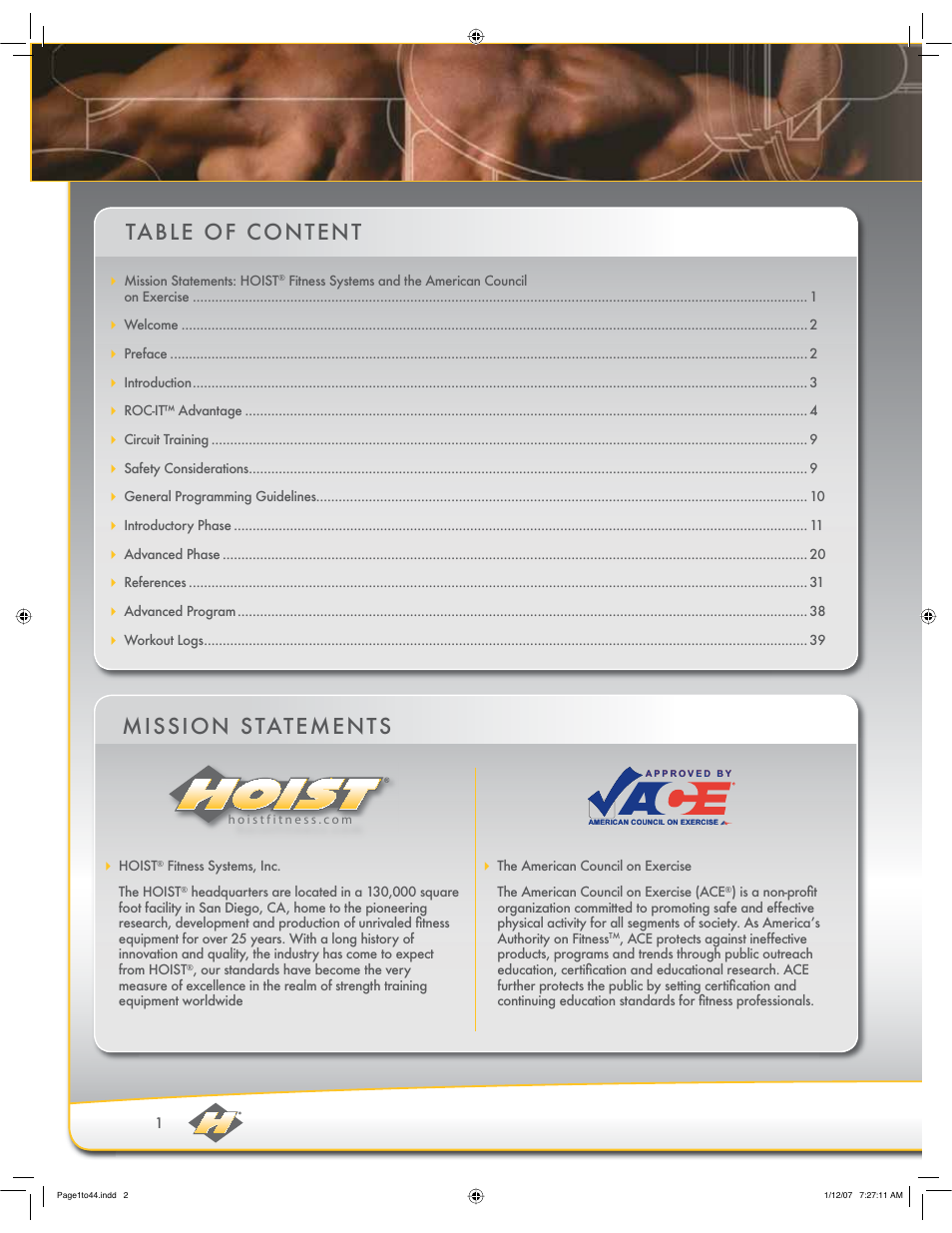 Table of content, Mission s tatements | Hoist Fitness ROC-IT User Manual | Page 2 / 45