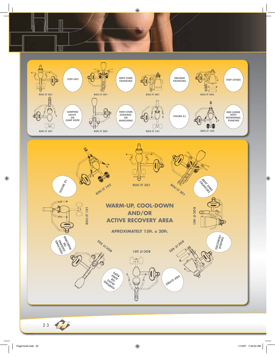 Warm-up, cool-down and/or active recovery area, Aproximately 15ft. x 20ft | Hoist Fitness ROC-IT User Manual | Page 22 / 45