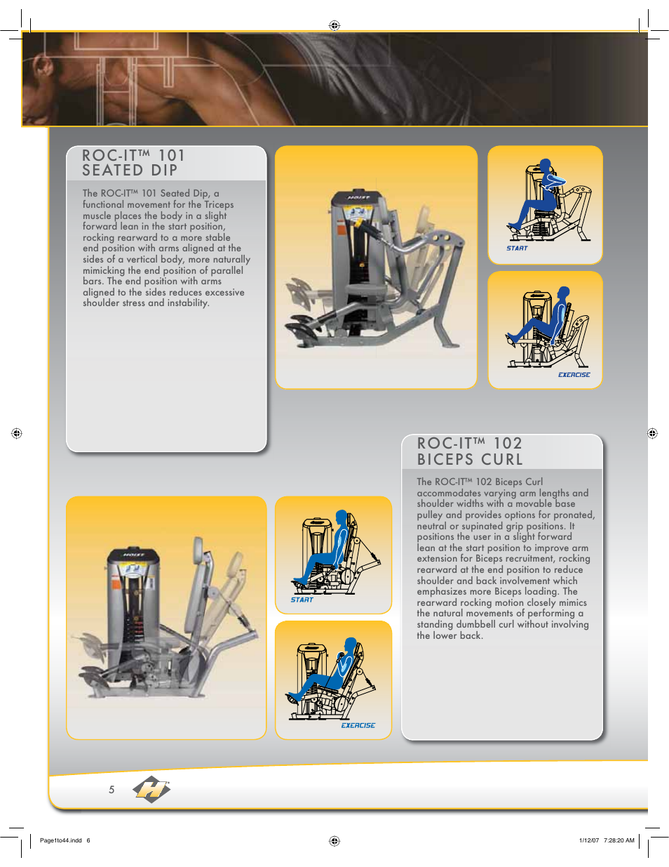 Roc-it™ 101 seated dip, Roc-it™ 102 biceps curl | Hoist Fitness ROC-IT User Manual | Page 6 / 45