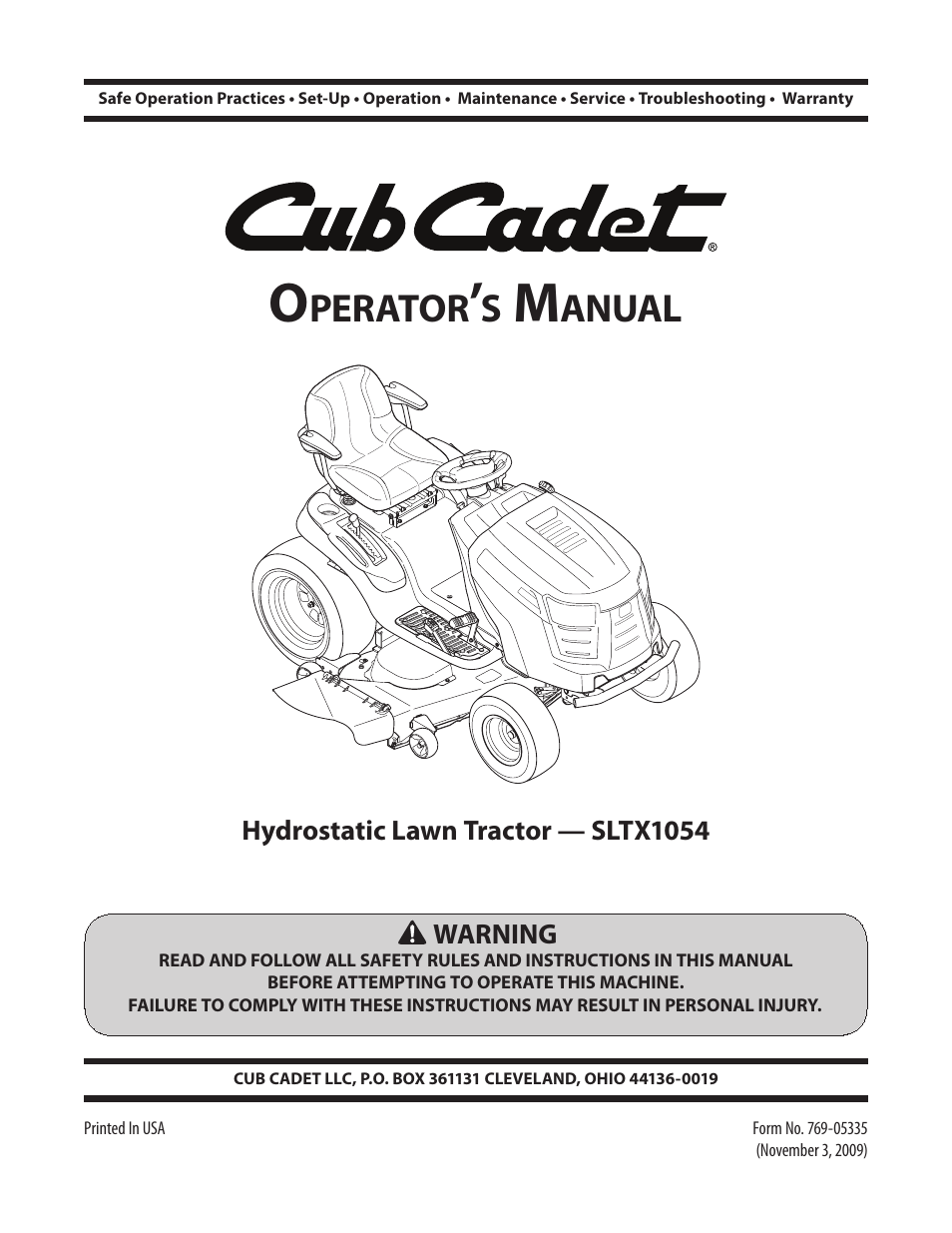Cub Cadet SLTX1054 User Manual | 72 pages