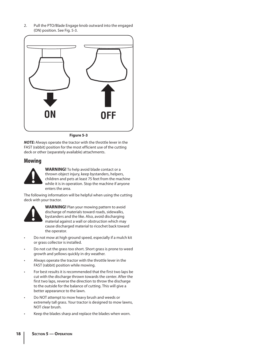 On off, Mowing | Cub Cadet SLTX1054 User Manual | Page 18 / 72