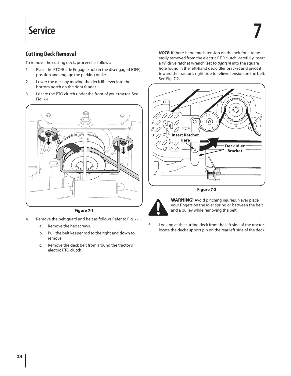Service, Cutting deck removal | Cub Cadet SLTX1054 User Manual | Page 24 / 72