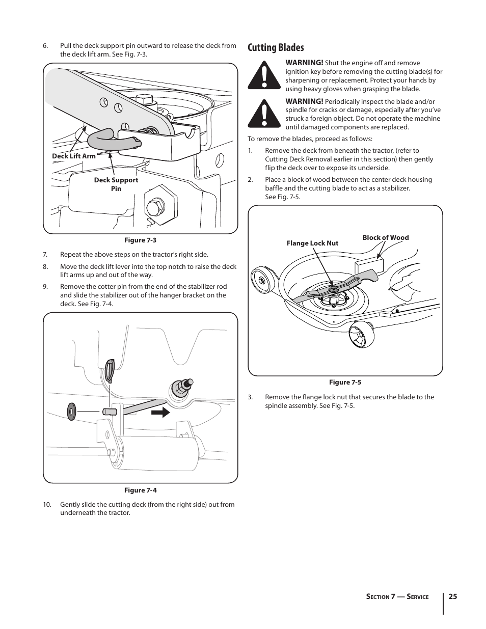 Cutting blades | Cub Cadet SLTX1054 User Manual | Page 25 / 72