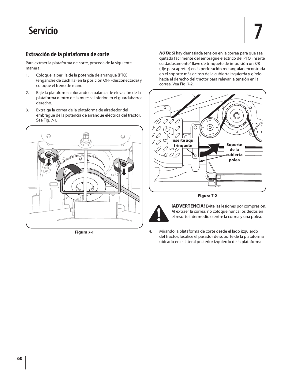 Servicio, Extracción de la plataforma de corte | Cub Cadet SLTX1054 User Manual | Page 60 / 72