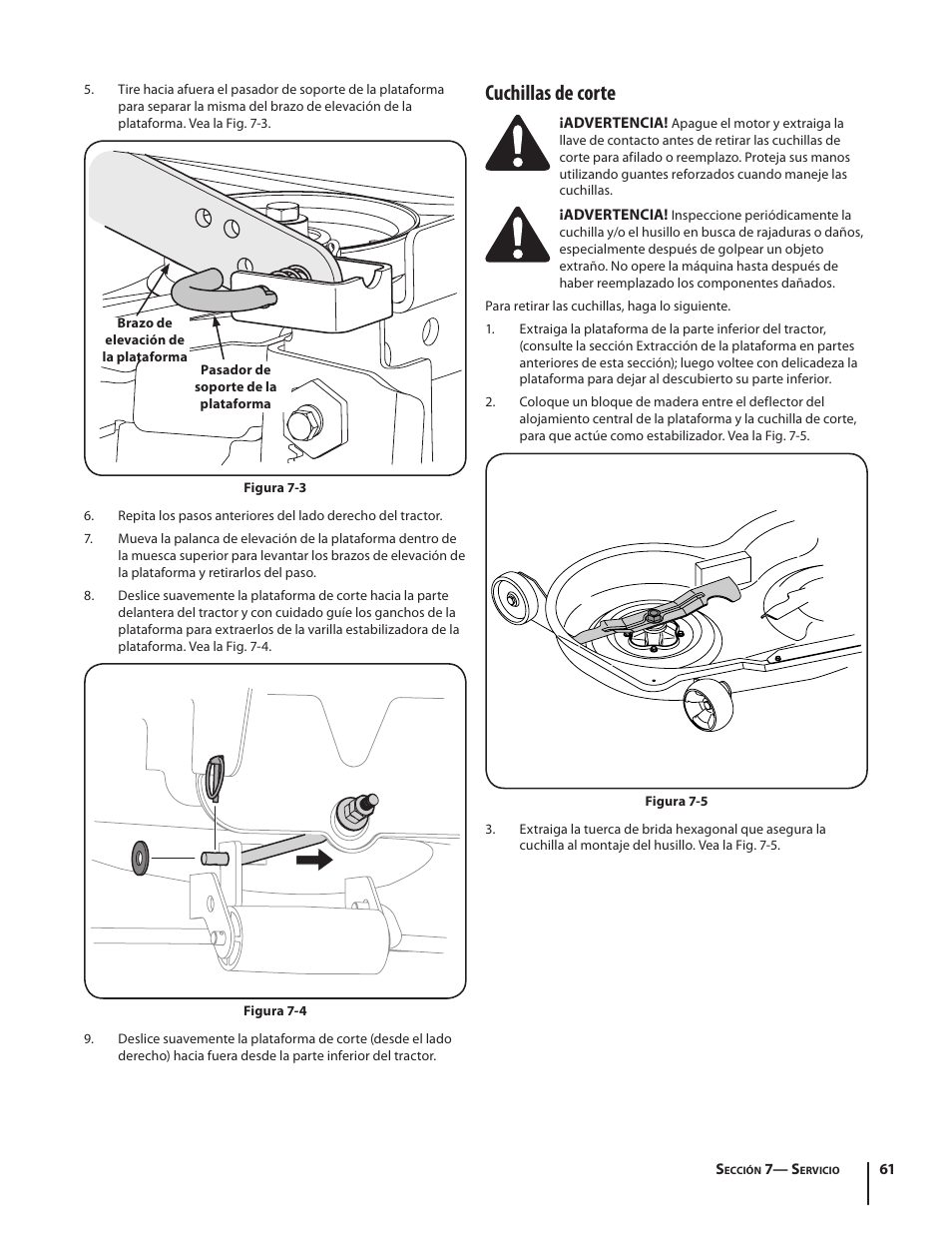 Cuchillas de corte | Cub Cadet SLTX1054 User Manual | Page 61 / 72
