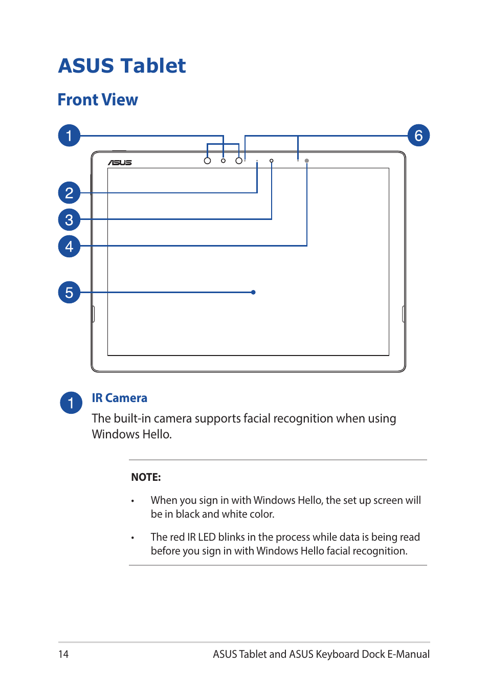 Asus tablet, Front view | Asus Transformer 3 Pro T303UA User Manual | Page 14 / 108