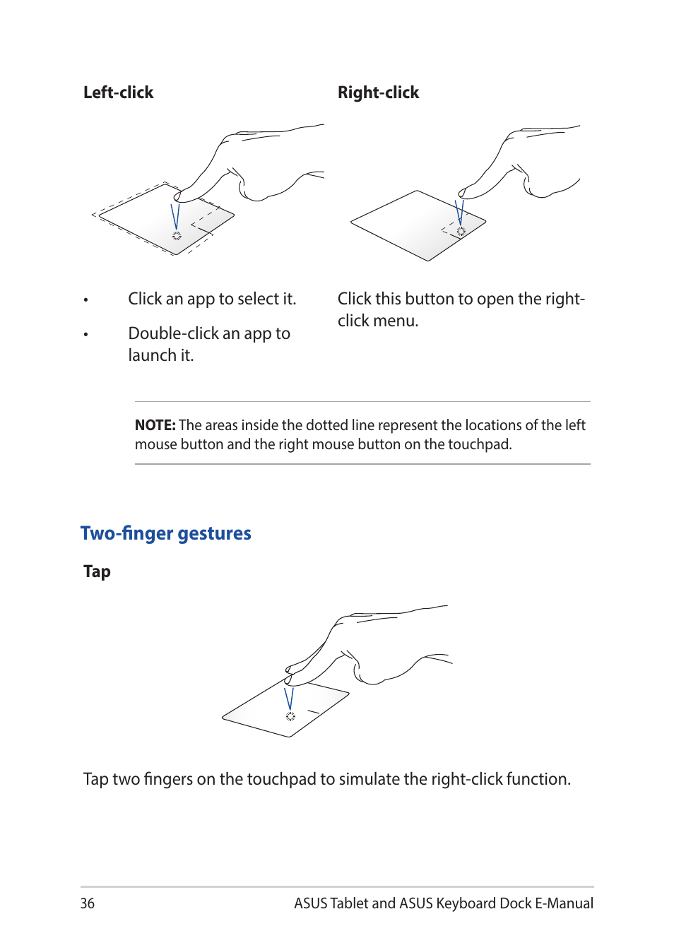 Two-finger gestures | Asus Transformer 3 Pro T303UA User Manual | Page 36 / 108