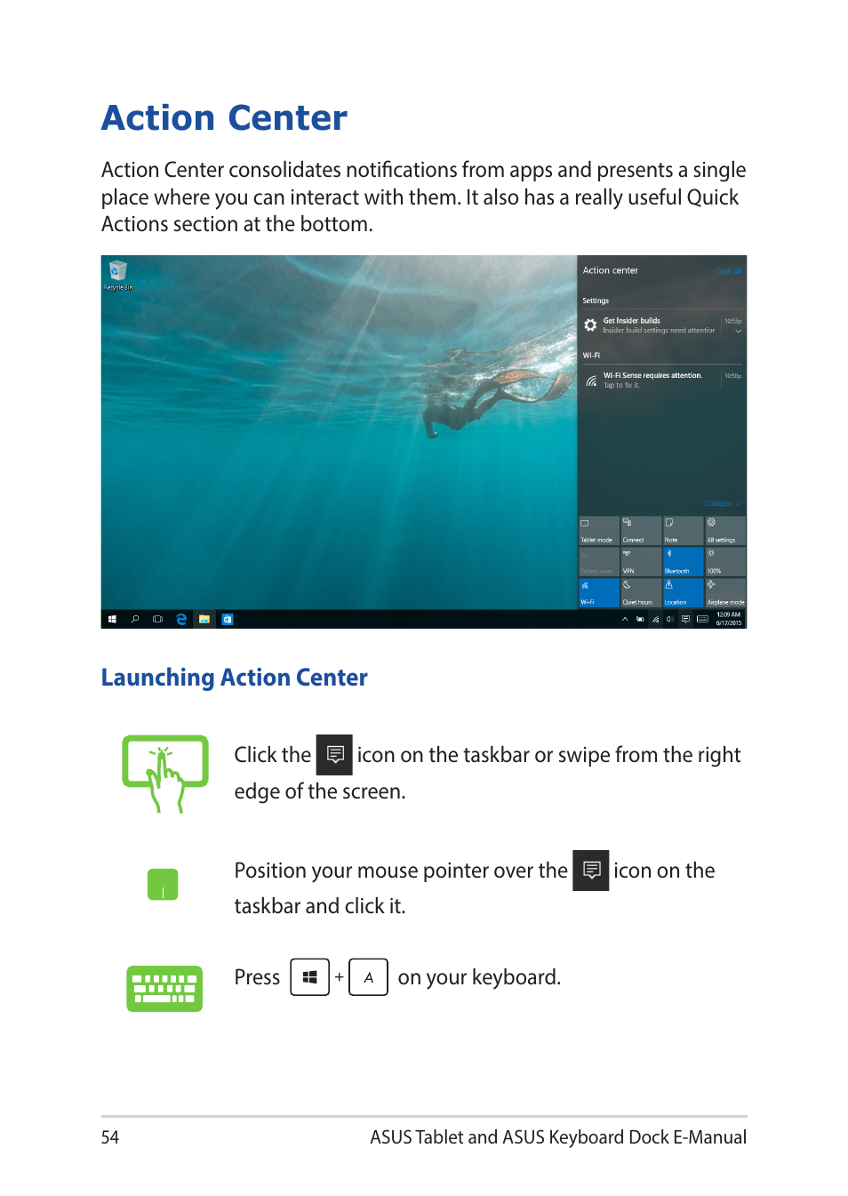 Action center | Asus Transformer 3 Pro T303UA User Manual | Page 54 / 108