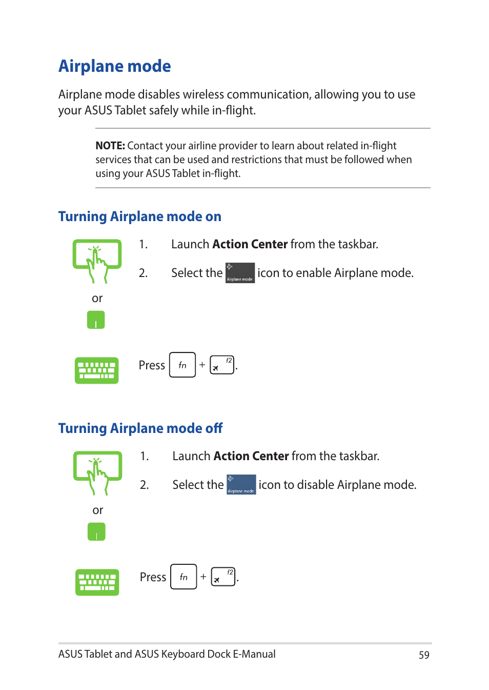 Airplane mode | Asus Transformer 3 Pro T303UA User Manual | Page 59 / 108