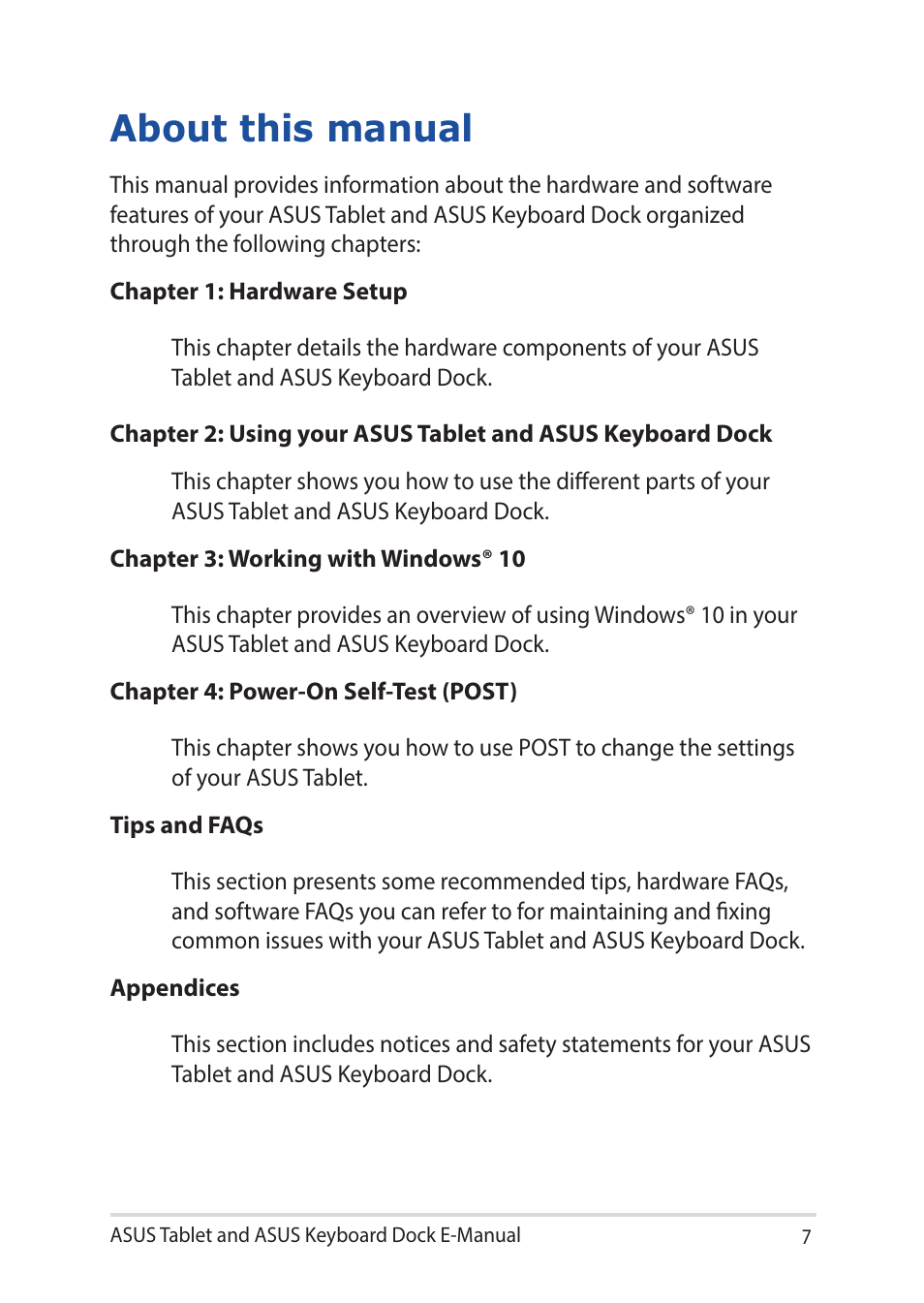 About this manual | Asus Transformer 3 Pro T303UA User Manual | Page 7 / 108