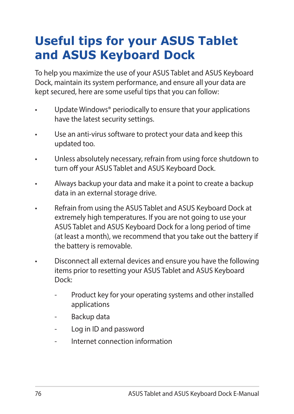 Asus Transformer 3 Pro T303UA User Manual | Page 76 / 108