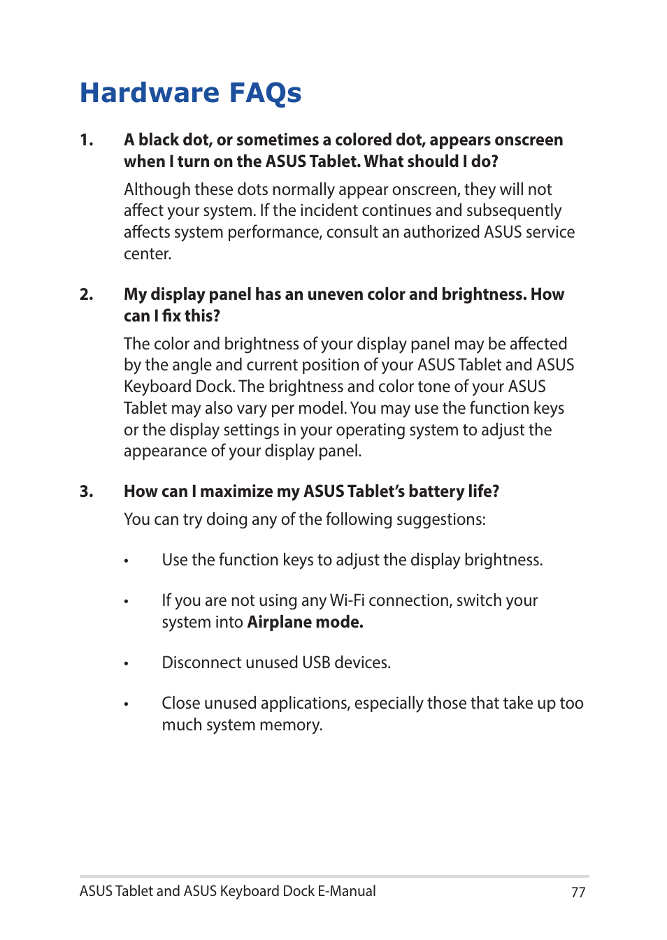 Hardware faqs | Asus Transformer 3 Pro T303UA User Manual | Page 77 / 108