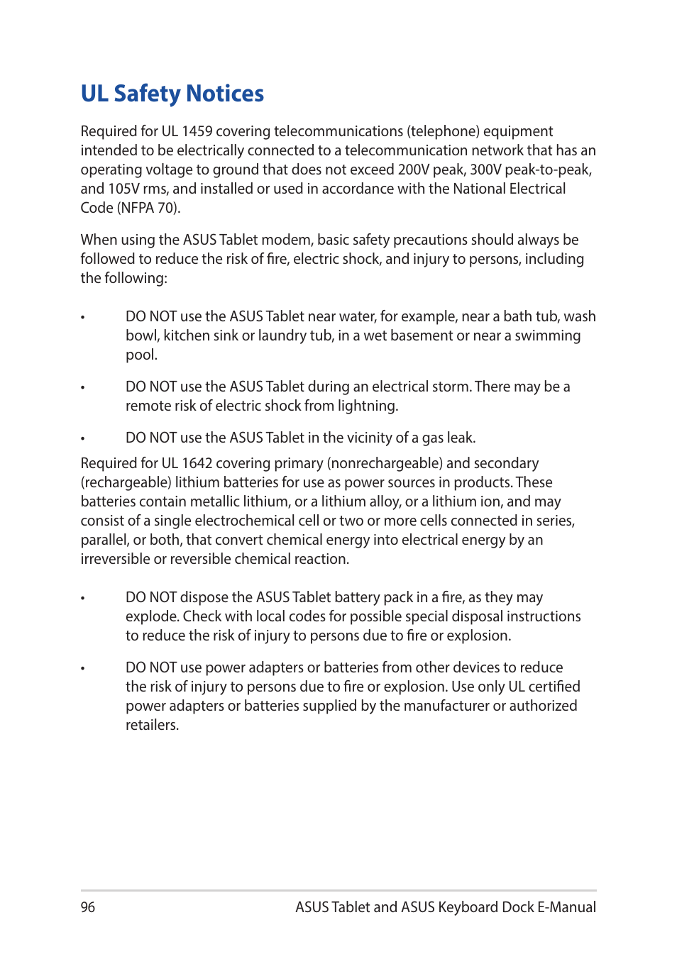 Ul safety notices | Asus Transformer 3 Pro T303UA User Manual | Page 96 / 108