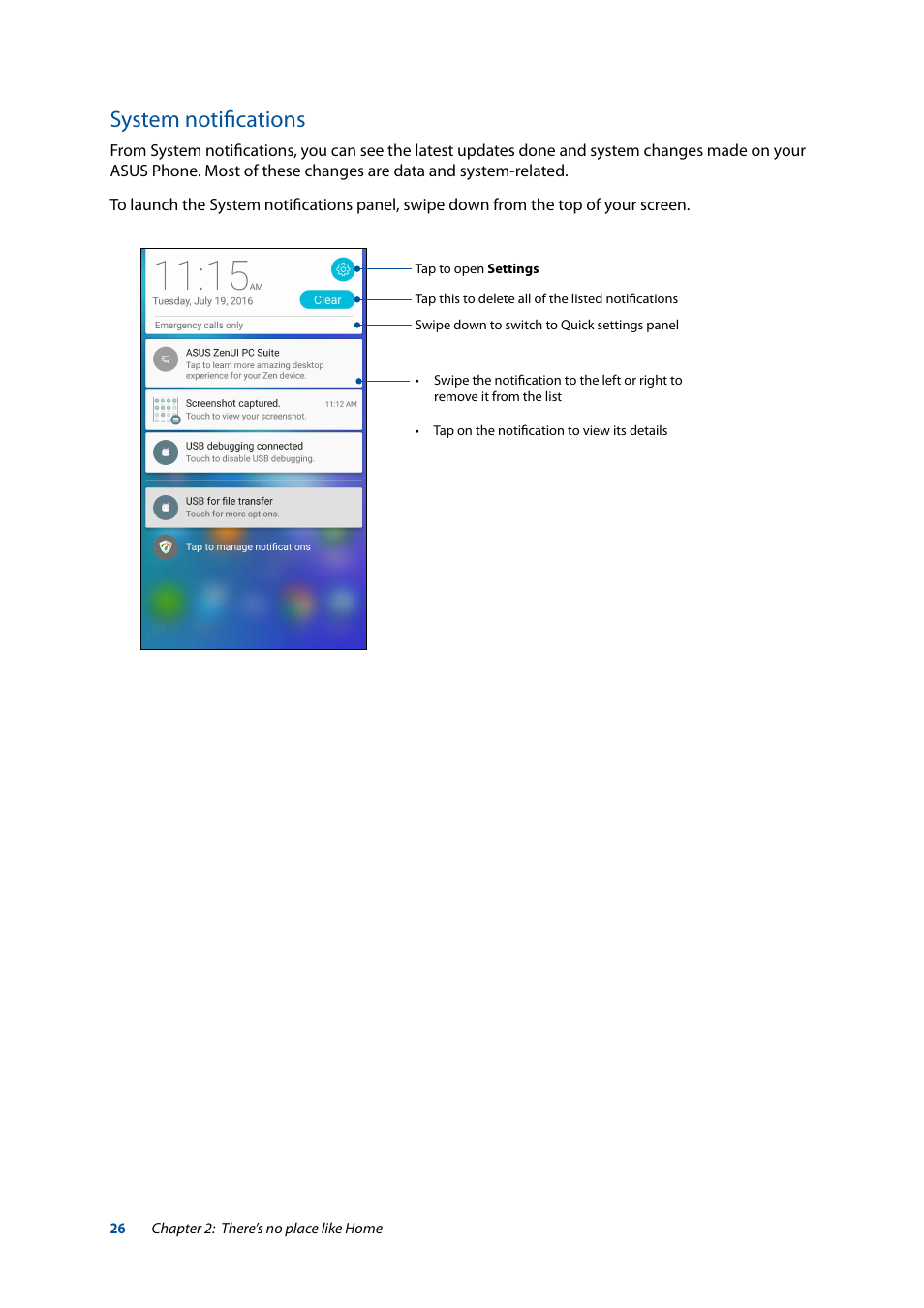 System notifications | Asus ZenFone 3 Laser ZC551KL User Manual | Page 26 / 117