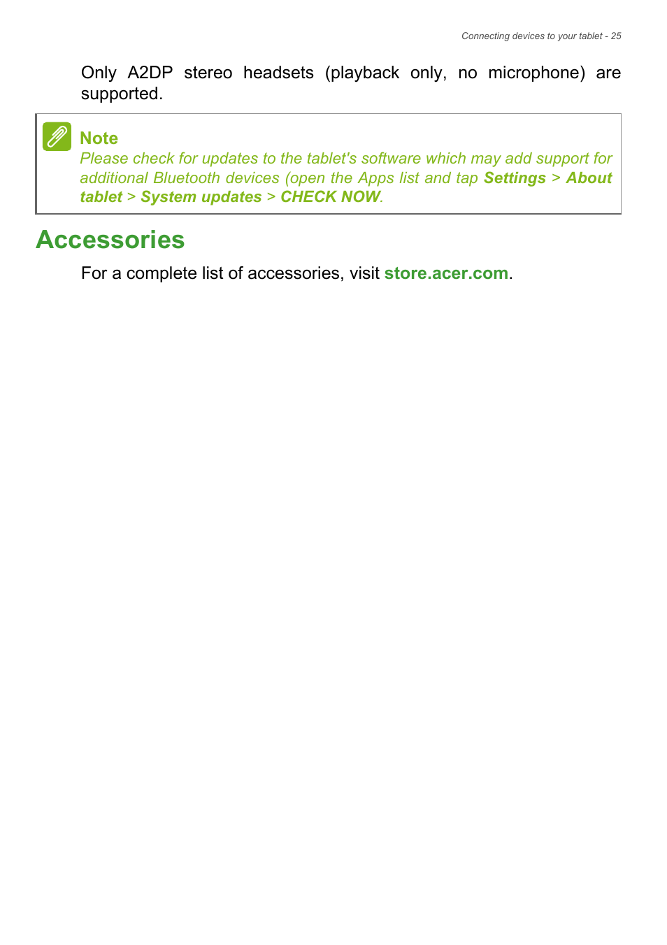 Accessories | Acer Iconia Tab 10 A3-A40 User Manual | Page 25 / 57