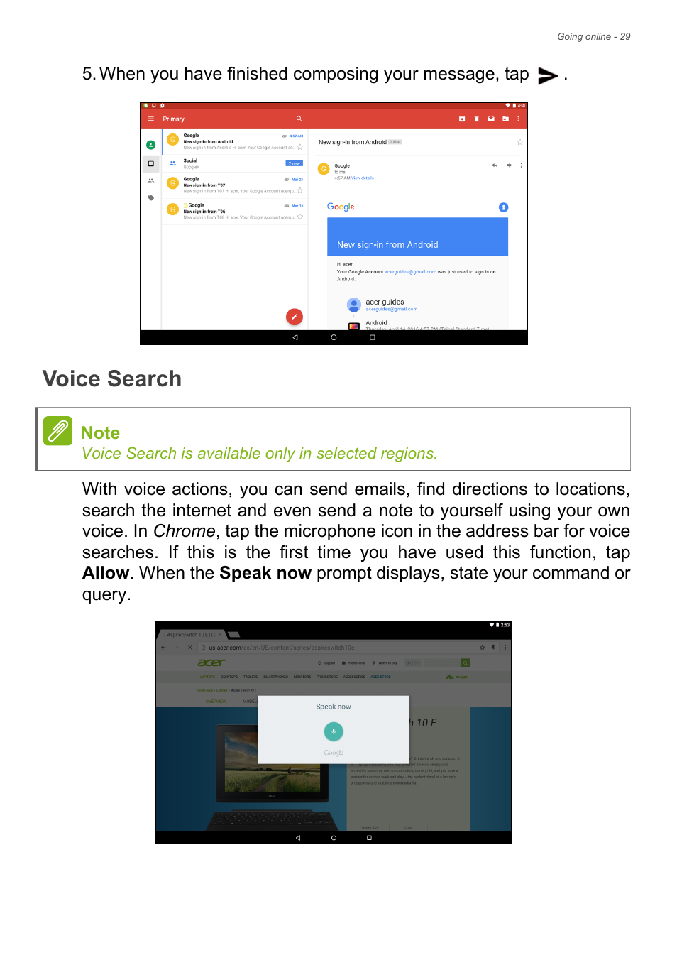 Voice search | Acer Iconia Tab 10 A3-A40 User Manual | Page 29 / 57