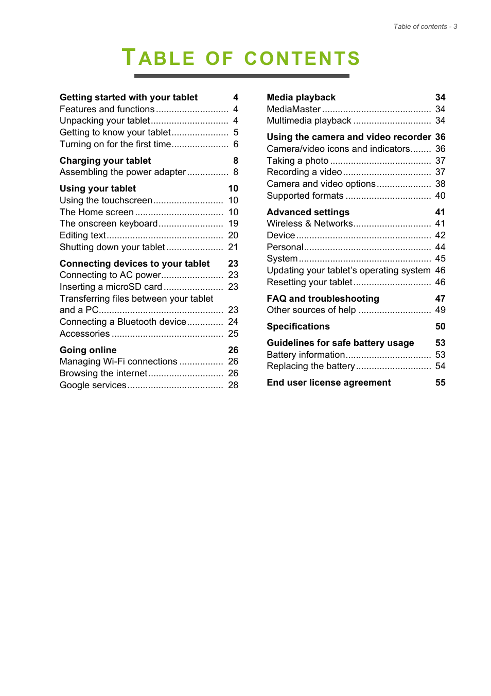 Acer Iconia Tab 10 A3-A40 User Manual | Page 3 / 57