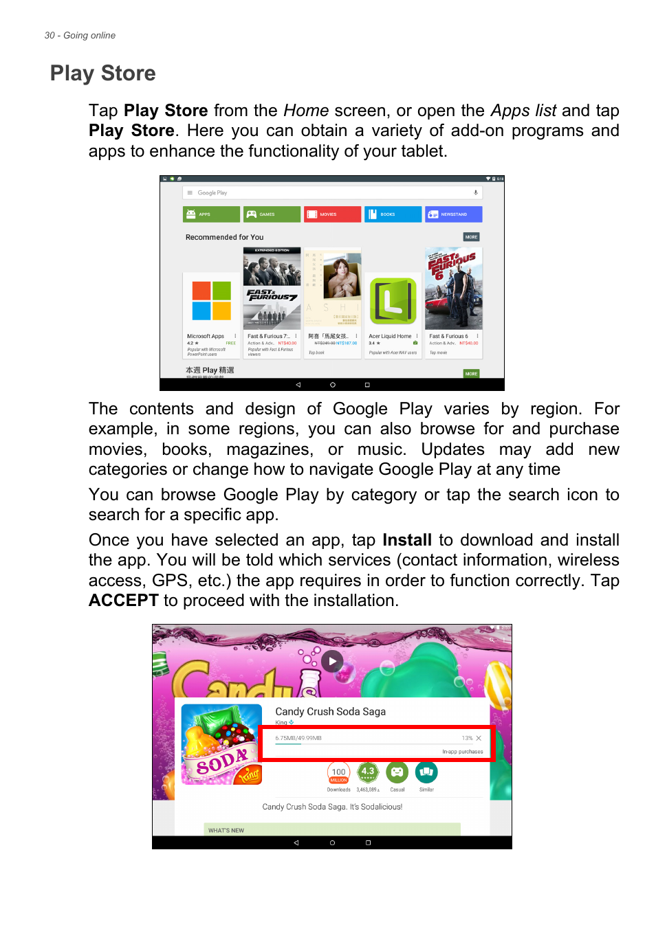 Play store | Acer Iconia Tab 10 A3-A40 User Manual | Page 30 / 57