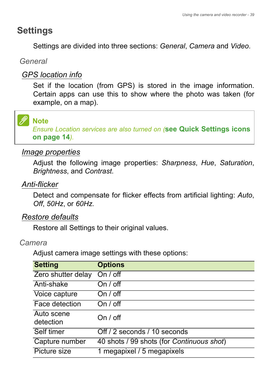 Settings | Acer Iconia Tab 10 A3-A40 User Manual | Page 39 / 57