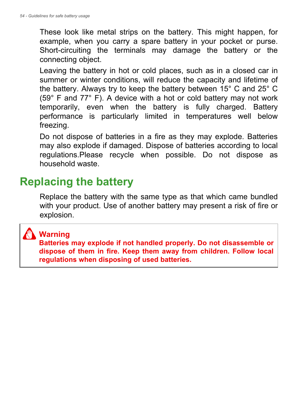 Replacing the battery | Acer Iconia Tab 10 A3-A40 User Manual | Page 54 / 57