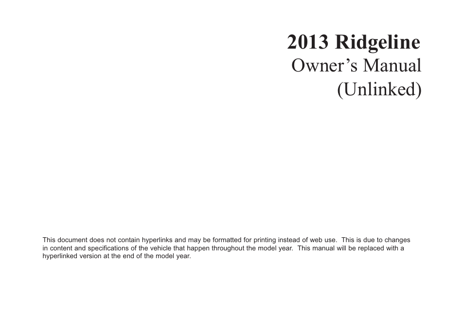 HONDA 2013 Ridgeline User Manual | 424 pages