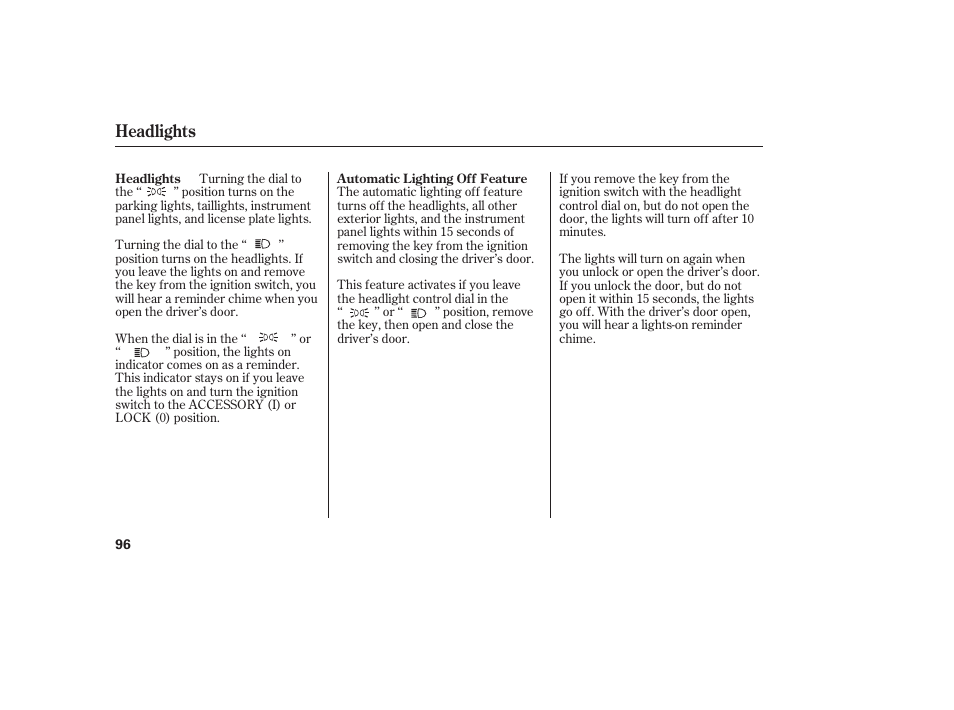 Headlights | HONDA 2013 Ridgeline User Manual | Page 104 / 424