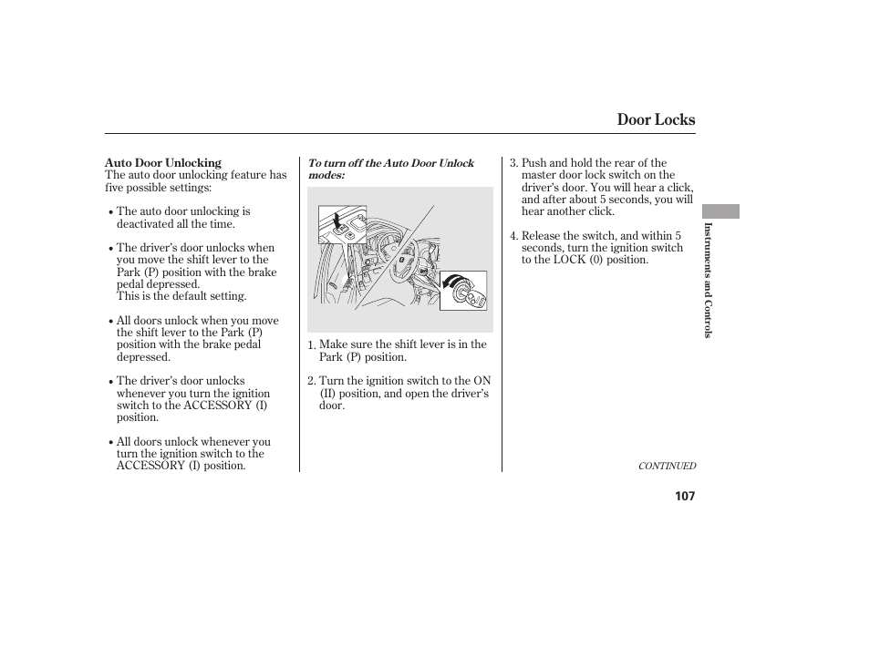 Door locks | HONDA 2013 Ridgeline User Manual | Page 115 / 424