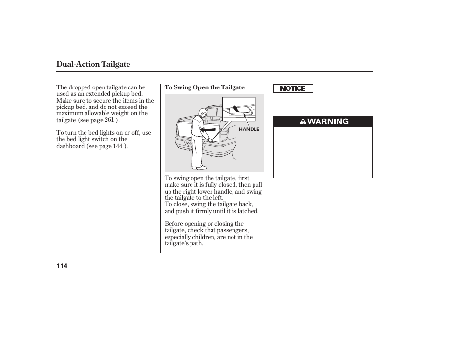 Dual-action tailgate | HONDA 2013 Ridgeline User Manual | Page 122 / 424