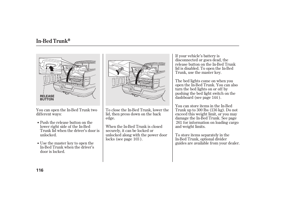 In-bed trunk | HONDA 2013 Ridgeline User Manual | Page 124 / 424