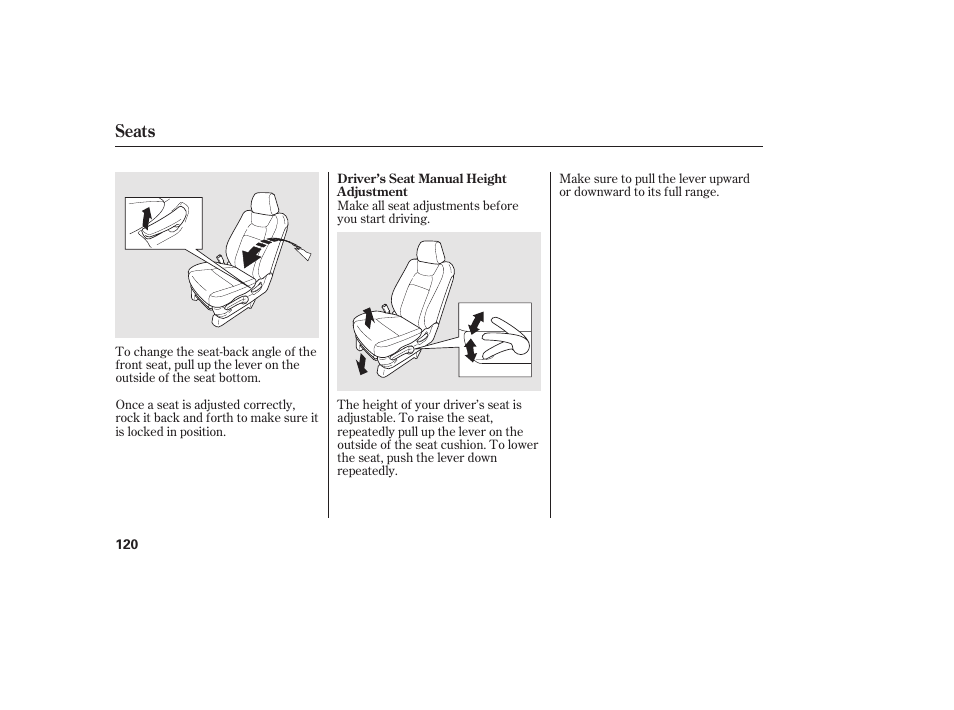 Seats | HONDA 2013 Ridgeline User Manual | Page 128 / 424