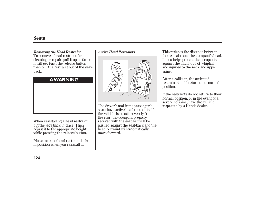 Seats | HONDA 2013 Ridgeline User Manual | Page 132 / 424