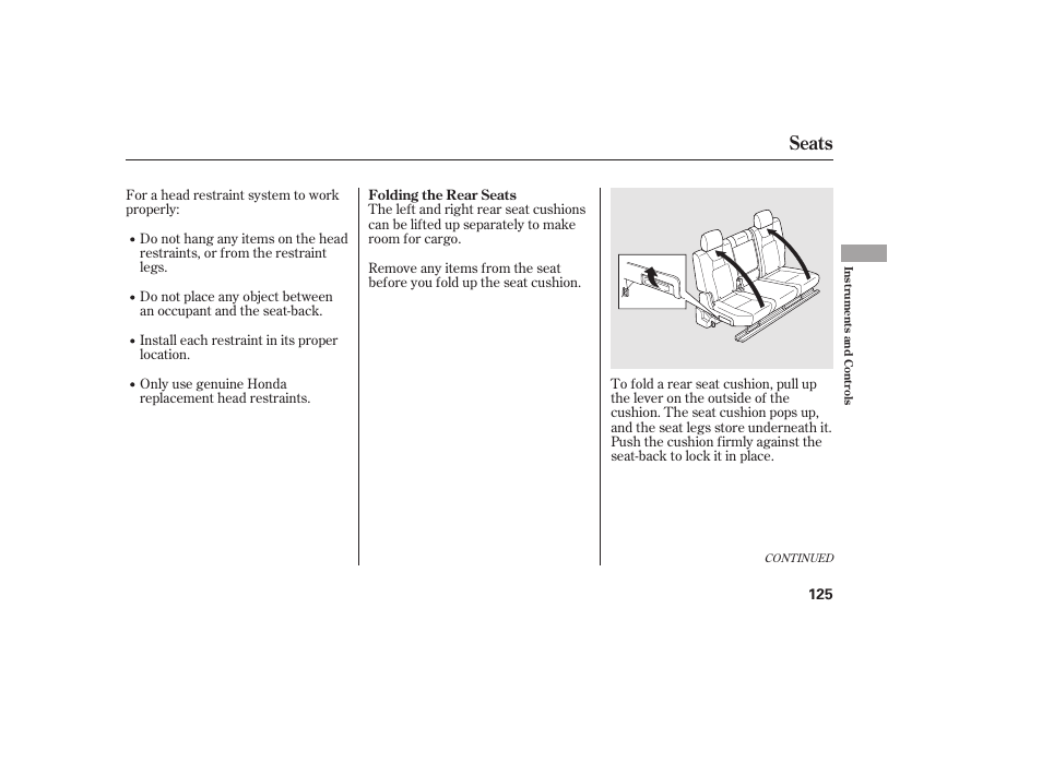 Seats | HONDA 2013 Ridgeline User Manual | Page 133 / 424