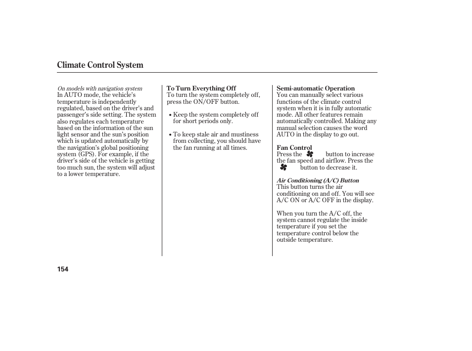 Climate control system | HONDA 2013 Ridgeline User Manual | Page 162 / 424