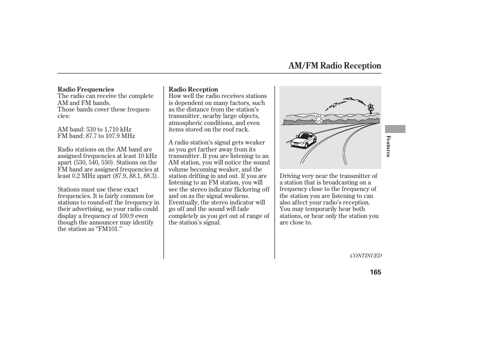 Am/fm radio reception | HONDA 2013 Ridgeline User Manual | Page 173 / 424