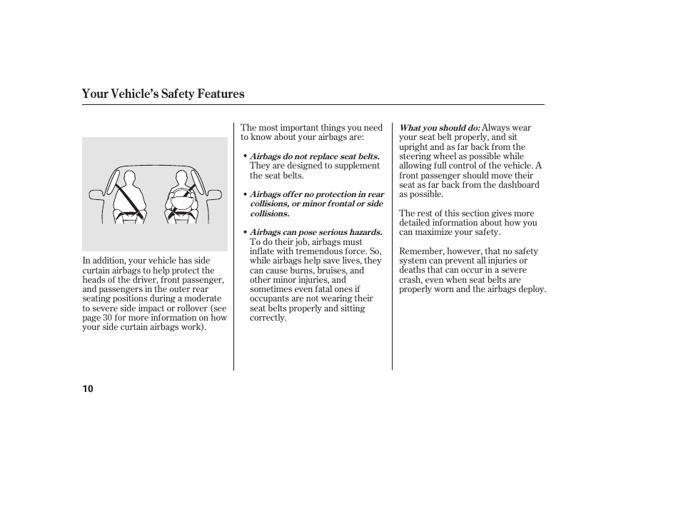 Your vehicle’s safety features | HONDA 2013 Ridgeline User Manual | Page 18 / 424