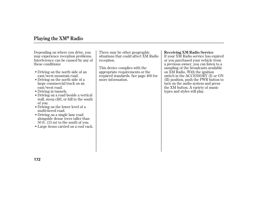 Playing the xm radio | HONDA 2013 Ridgeline User Manual | Page 180 / 424