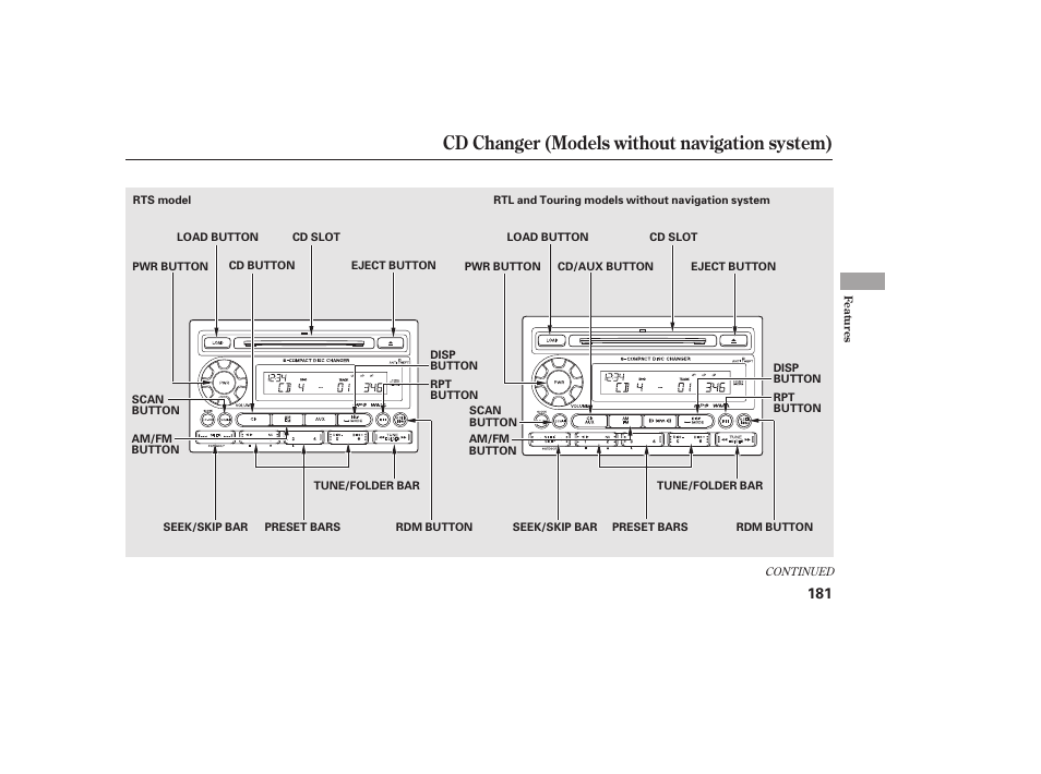 Cd changer (models without navigation system) | HONDA 2013 Ridgeline User Manual | Page 189 / 424