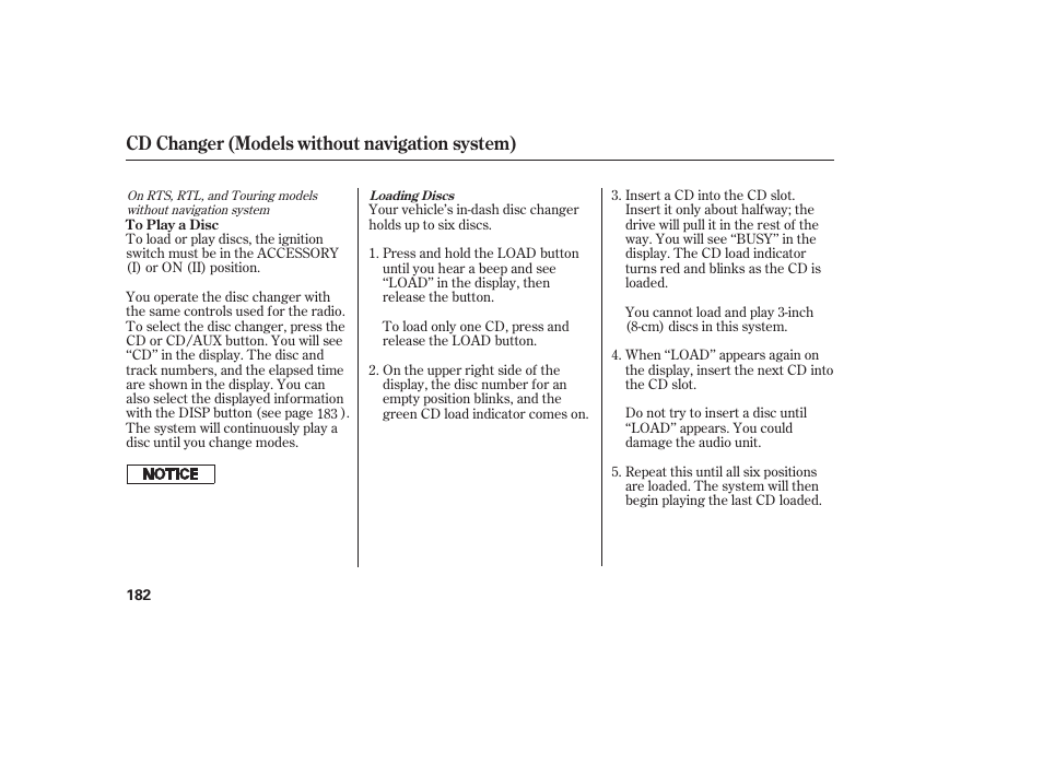 Cd changer (models without navigation system) | HONDA 2013 Ridgeline User Manual | Page 190 / 424