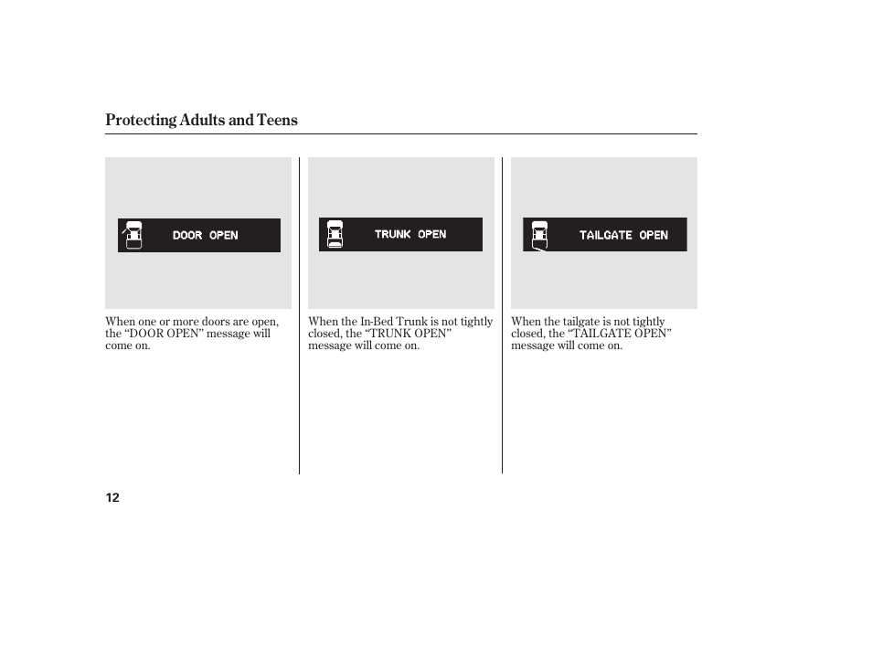 Protecting adults and teens | HONDA 2013 Ridgeline User Manual | Page 20 / 424