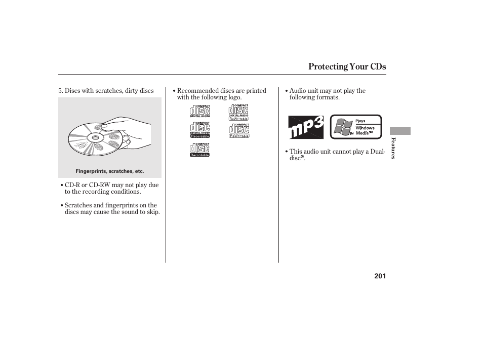 Protecting your cds | HONDA 2013 Ridgeline User Manual | Page 209 / 424