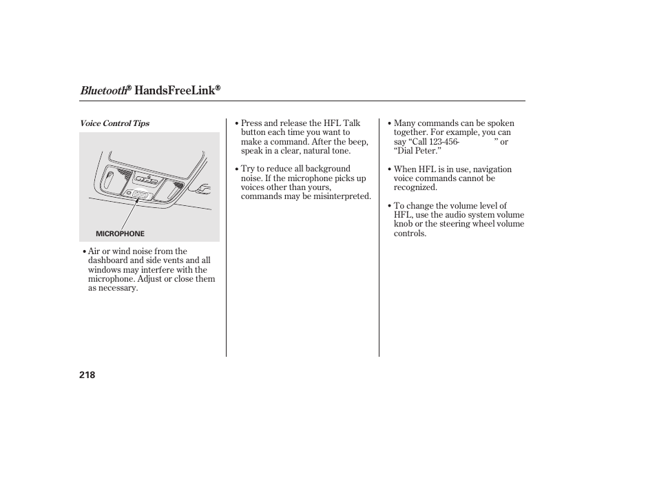 Handsfreelink, Bluetooth | HONDA 2013 Ridgeline User Manual | Page 226 / 424