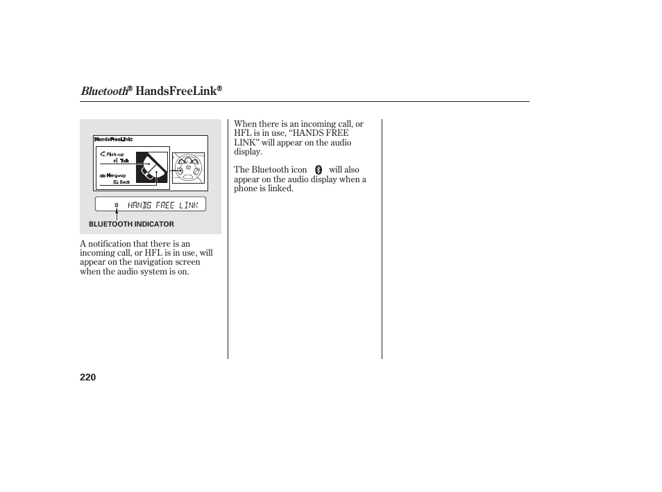 Handsfreelink | HONDA 2013 Ridgeline User Manual | Page 228 / 424