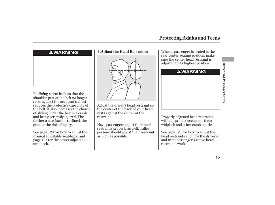 Protecting adults and teens | HONDA 2013 Ridgeline User Manual | Page 23 / 424