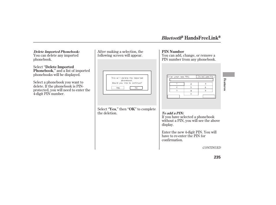 Handsfreelink, Bluetooth | HONDA 2013 Ridgeline User Manual | Page 243 / 424