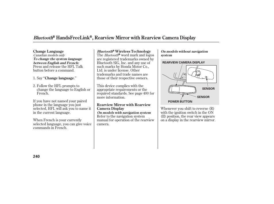 Bluetooth | HONDA 2013 Ridgeline User Manual | Page 248 / 424