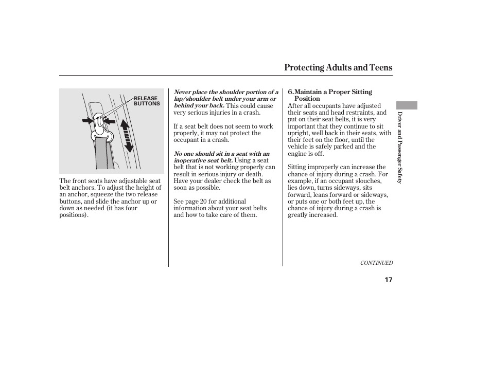 Protecting adults and teens | HONDA 2013 Ridgeline User Manual | Page 25 / 424