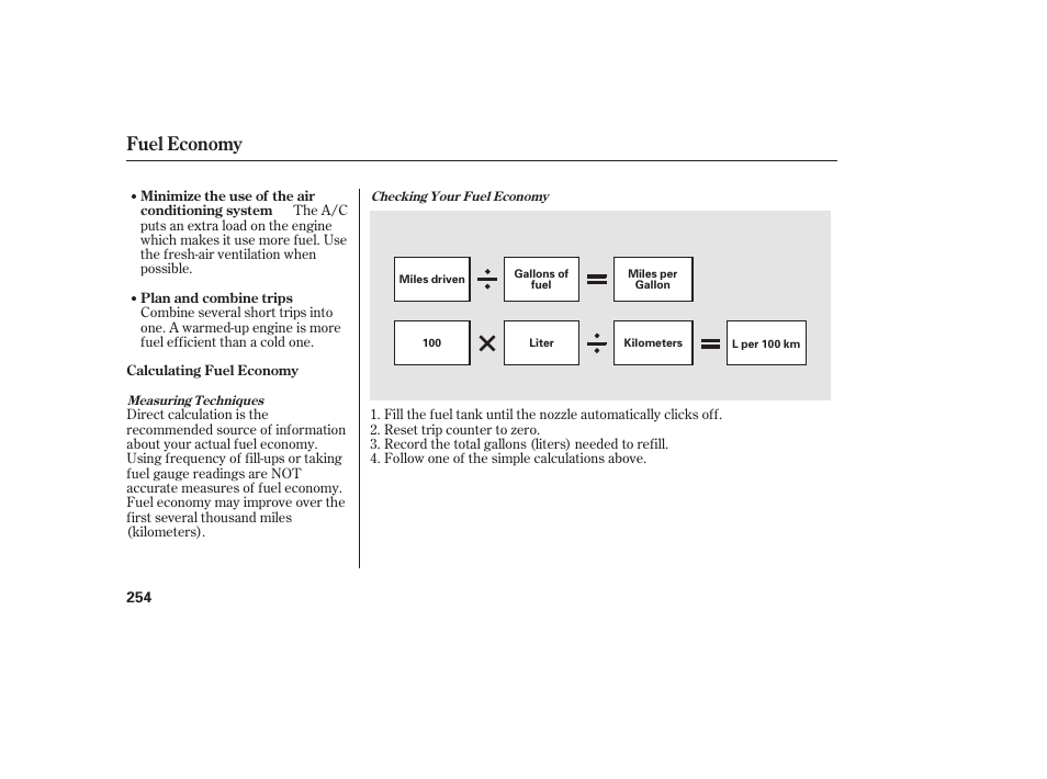 Fuel economy | HONDA 2013 Ridgeline User Manual | Page 262 / 424