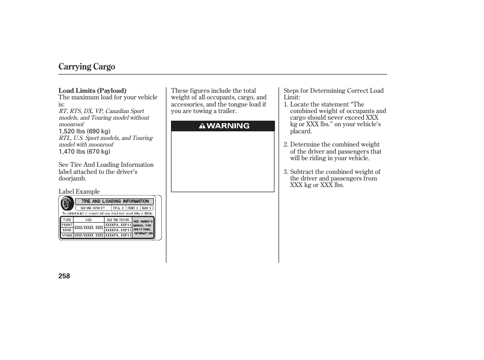 Carrying cargo | HONDA 2013 Ridgeline User Manual | Page 266 / 424