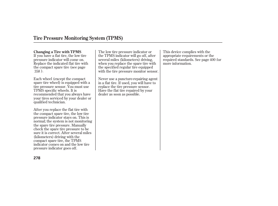 Tire pressure monitoring system (tpms) | HONDA 2013 Ridgeline User Manual | Page 286 / 424