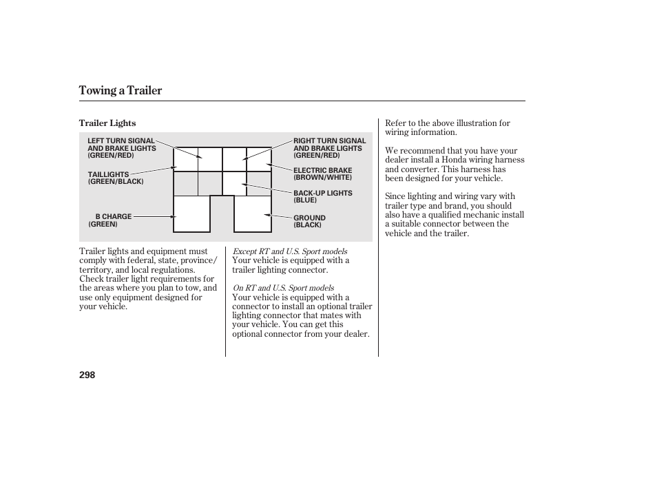 Towing a trailer | HONDA 2013 Ridgeline User Manual | Page 306 / 424